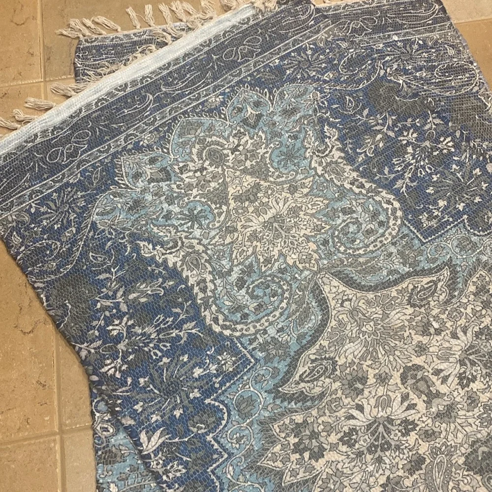 Set of 2 Rugs Blue and White Patterned knotted flat Rug 5x3 - Picture 6 of 6